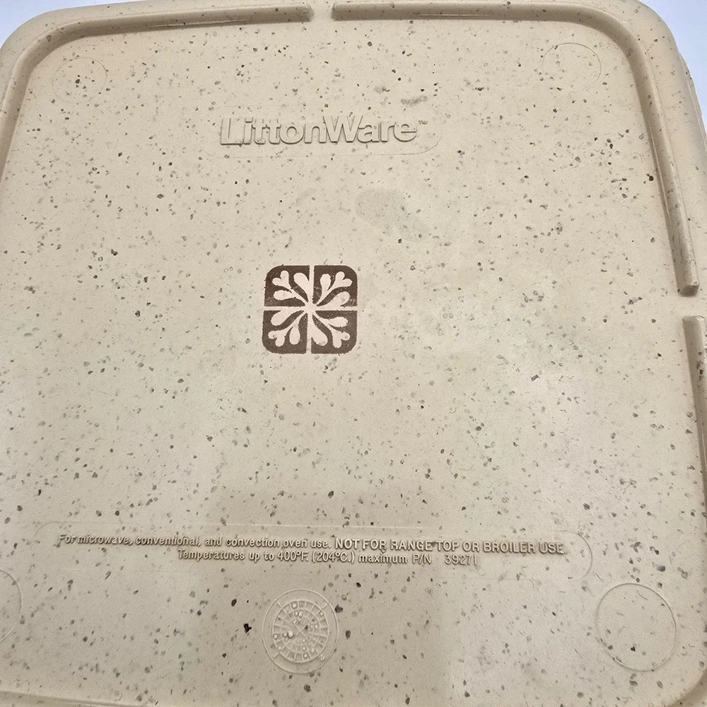 LittonWare Casserole Dish w/ Lid Tan Speckled Square Vintage Oven Microwave Safe